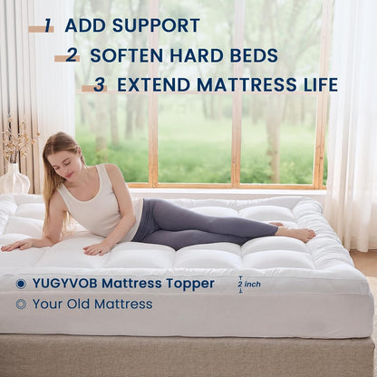Full Size Mattress Topper Extra Thick, Cooling Plush Mattress Pad | Soft & Breathable Brushed Cover, down Alternative Fill, Pillow Top Bed Topper with 8-21" Deep Pocket6