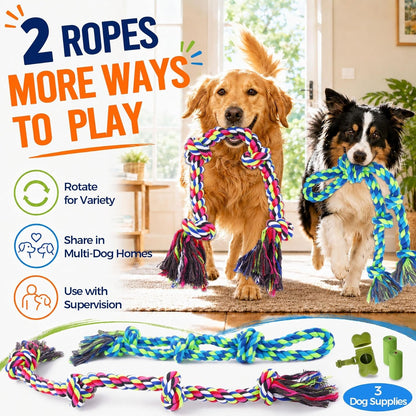 Tough Dog Rope Toys for Aggressive Chewers, Tough Tug of War Dog Toys for Large, Medium & Small Dogs – 5 Pack Including 2 Ropes & 3 Supplies2