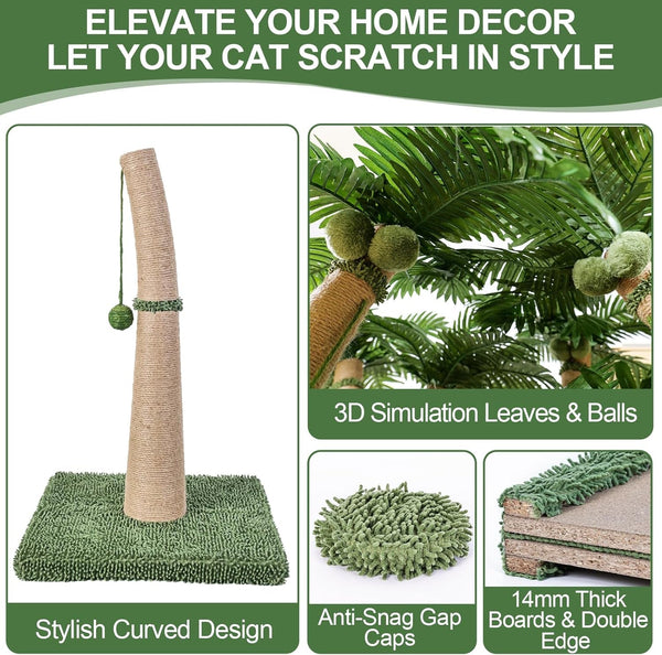 40'' Tall Cat Scratching Post Cat Tree, Curved Design Cat Scratcher Post with 3 Interactive Balls, Natural Sisal Rope Cat Scratching Posts for Indoor Cats Adults Kittens, Multi-Combinable (Style A)4