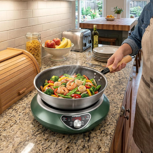 1700W 120V Concave Induction Wok Cooktop, Electric Wok Burner | Non-Pulse Heating with 9.25-Inch Coil Supports Round-Bottom Woks and Flat-Bottom Pans for Stir Fry, Soup, Noodles, Hot Pot.6