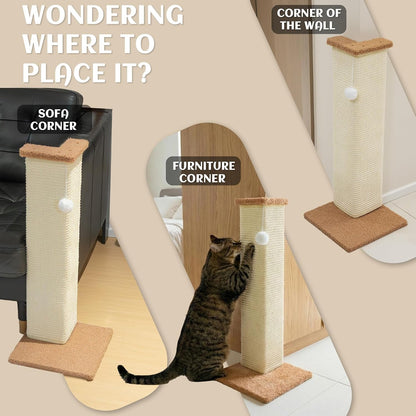 PETKARAY Couch Corner Cat Scratcher, 28.5" Sisal Scratching Post for Cats | Corner Wall Scratch Pad for Furniture Protection, Large Vertical Cat Scratching Post with Plush Base6