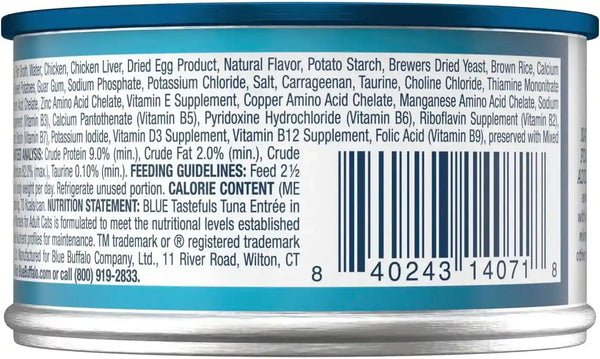 Blue Buffalo Tastefuls Wet Food for Adult Cats, Made with Natural Ingredients, Tuna Entrée, Tender Morsels in Gravy, 3Oz Cans, 4Pack Trial Size2