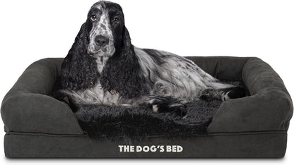 The Dog’S Bed Orthopedic Memory Foam Dog Bed with Bolsters for Large Dogs, High Density Support Mattress, Low Front Entry, Removable Washable Cover, Oxford Fabric, Blue with Dark Red Trim, Large27