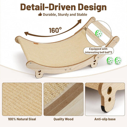 31.5" Sisal Cat Scratcher Bed with Bell Balls Wooden Cat Furniture(Xxl) | Cat Scratching Post for Indoor Cats Hammock.Natural Sisal Cat Scratch.Anti Slip and Stable without Shaking.Easy to Install3