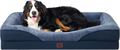 EHEYCIGA Orthopedic XL Dog Bed for Large Sized Dog, 42X30 Inch Extra Large Memory Foam Dog Couch Bed with Sides, Waterproof Liner & Washable Removable Cover, Bolster Pet Sofa, Grey22
