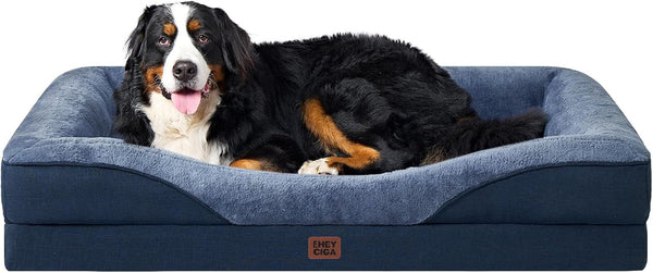 EHEYCIGA Orthopedic XL Dog Bed for Large Sized Dog, 42X30 Inch Extra Large Memory Foam Dog Couch Bed with Sides, Waterproof Liner & Washable Removable Cover, Bolster Pet Sofa, Grey22
