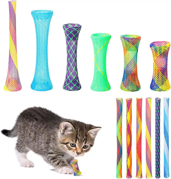 Leitee 60 Pcs Cat Spring Toys Kitten Tubes Indoor Interactive Chinese Finger Trap Cat Toys Plastic Coil for Pet Hunt Scratch(Random Colors)1
