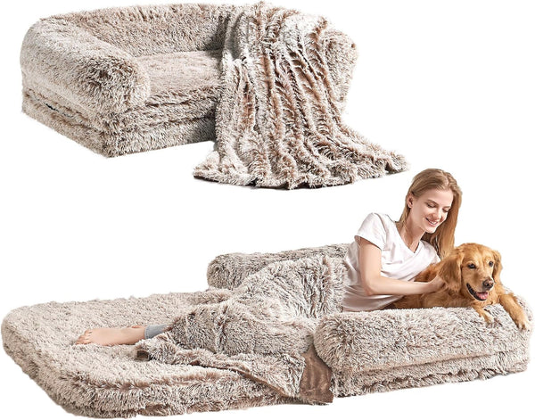 EHEYCIGA Foldable XXL Dog Bed Memory Foam-46X34X6.5", Fluffy Cover, Grey22