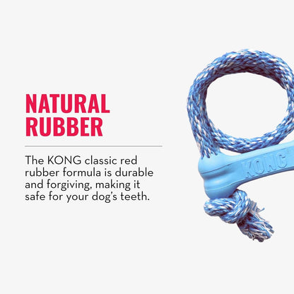 KONG Puppy Goodie Bone with Rope, Natural Rubber, for XS Puppies, Blue | KONG Natural Rubber Bone with a Cotton Rope for Teeth Cleaning & Engaging Chew Play for Growing, Teething Puppies6