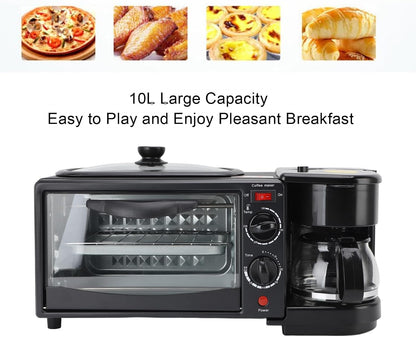 Breakfast Station, 3 in 1 Toaster Oven ＆ Coffee Maker, Large Capacity Versatile Breakfast Maker with 100°C-230°C Adjustable Temperature and 60Min Timer, for Apartments Kitchen3