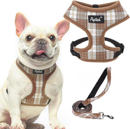 PUPTECK Soft Mesh Dog Harness Small Sized and Leash Set Pet Puppy Cat Comfort Padded Vest No Pull Harnesses, Beige, S25