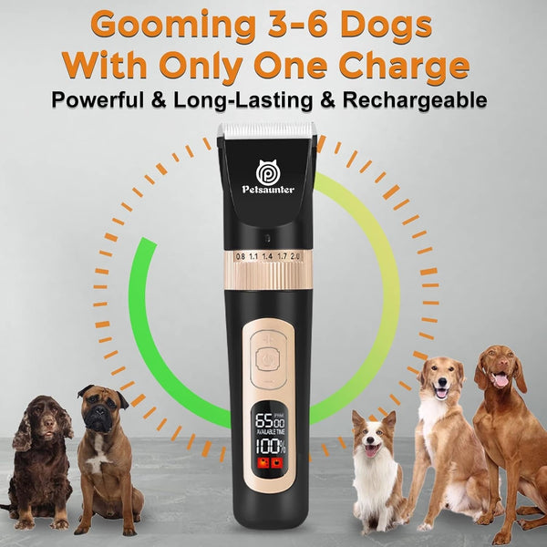 Petsaunter Dog Clippers for Grooming, 4-Speed & LCD, Low Noise Electric Trimmer for Grooming, Typec Rechargeable Dog Hair Clippers, Super Quiet for Dogs & Pets with Thick or Heavy Coats(C95)7