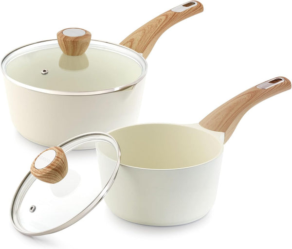 1.5 & 2.5 Quart Ceramic Sauce Pan Sets with Lid, Cooking Pots Set, Nonstick Saucepan Set with Pour Spout, Small Kitchen Pot, Non Toxic Saucepot, Induction Comptable, PFOA PTFE PFAS Free1