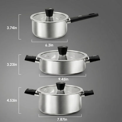 Stainless Steel Pots and Pans Set, 6-Piece Non Toxic Cookware Set with Glass Lids, Saucepan, Stockpot & Sauté Pan, Induction Compatible, Dishwasher Safe, Even Heating Kitchen Cooking Set7