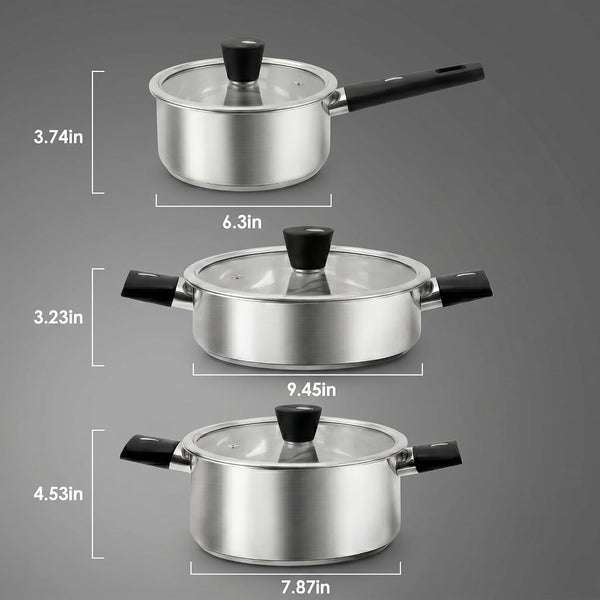 Stainless Steel Pots and Pans Set, 6-Piece Non Toxic Cookware Set with Glass Lids, Saucepan, Stockpot & Sauté Pan, Induction Compatible, Dishwasher Safe, Even Heating Kitchen Cooking Set7