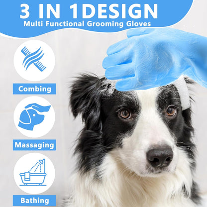 Pet Grooming Gloves—Dog Washing Gloves with High-Density Teeth | Dog Bath Scrubber with Enhanced Five Finger Design, Silicone Gloves for Dogs and Cats Bathing, Massage (Blue)3
