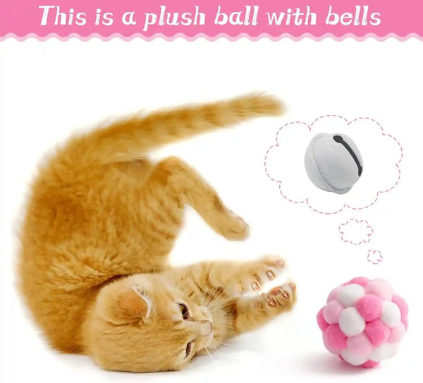 MALLMALL6 10Pcs Cat Toy Set Interactive Cat Toys Pack Including Feather Teaser Wand Cat Springs Mice Crinkle Balls and Pet Bell Balls, Puzzle Toys for Indoor Cats Gift (Pink)3