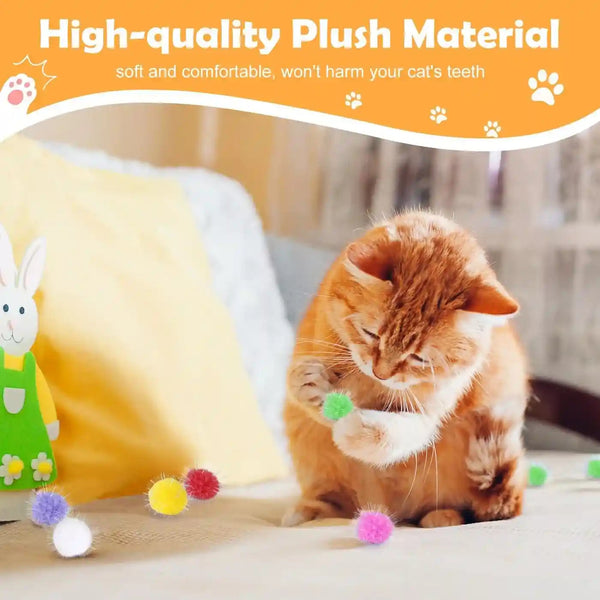DF DUALFERV 60 Pcs Cat Pom Pom Balls, Interactive Cat Toys, Sparkle Balls for Cats, Extra Large and Fuzzy for Exercise and Entertainment, Multicolor, 1.5 Inch5