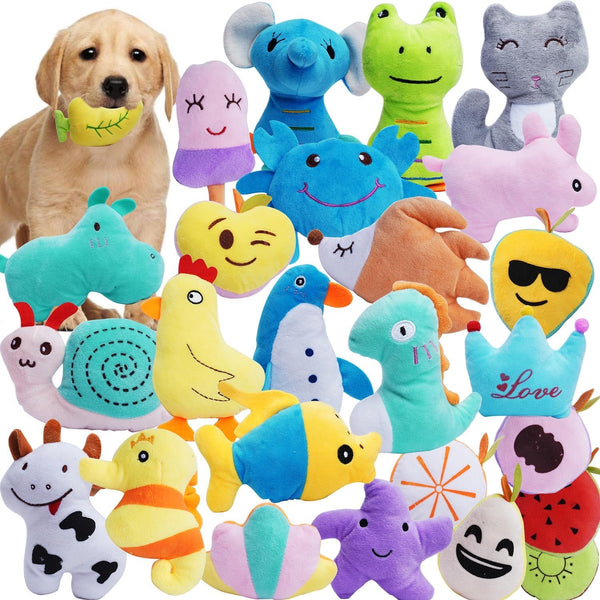 HDMOTU Pack of 26 Soft Small Medium Dog Squeaky Toys,Cute Puppy Favorite Comfortable Squeakers Toy,Multicolored for Puppy1