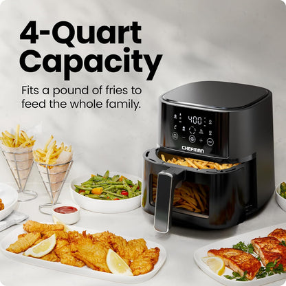 Air Fryer – 4 QT Compact Airfryer for Quick & Easy Meals, Features Hi-Fry Technology for Extra Crisp, Easy-View Window, Touch Controls with 4 Presets, Nonstick & Dishwasher Safe Basket - Black3