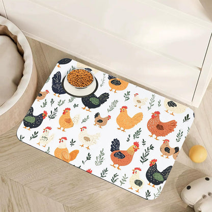 Cute Strawberry Flower Dog Cat Food Mat,Pink Absorbent Pet Feeding Mat with Rubber Backing,Non-Slip Water Bowl Placemat,Indoor Pet Accessories Supplies 12"X20"23