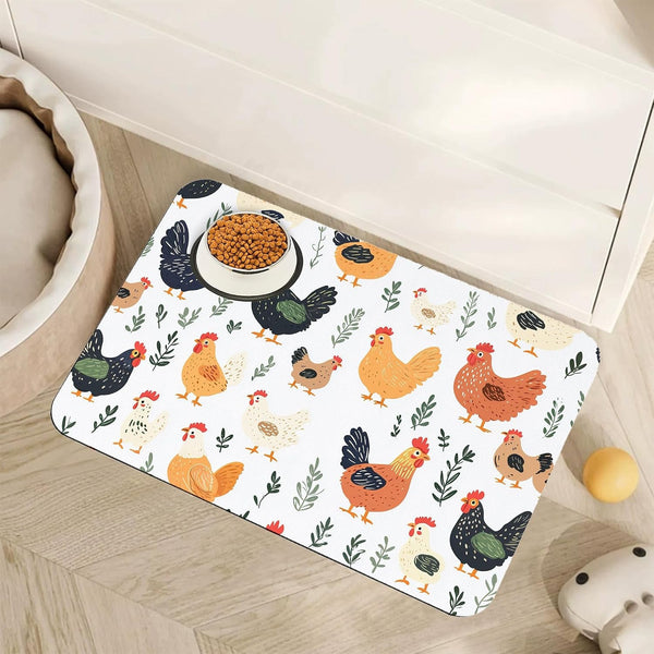 Cute Strawberry Flower Dog Cat Food Mat,Pink Absorbent Pet Feeding Mat with Rubber Backing,Non-Slip Water Bowl Placemat,Indoor Pet Accessories Supplies 12"X20"23