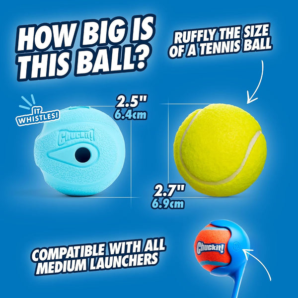 Chuckit! the Whistler Ball Dog Toy, Medium (2.5 Inch Diameter) for Dogs 20-60 Lbs, Pack of 2, Multicolor2