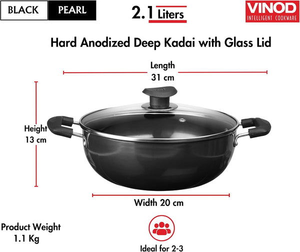 Cookware Professional Deep Kadhai – 2.1 Liters(2.2 Quarts) – 20Cm–Glass Lid Included – Multi-Use Hard Anodized Wok/Pot –Suitable for Indian Cooking, Sauces, Pasta, Stews, Soups – Riveted Handles7