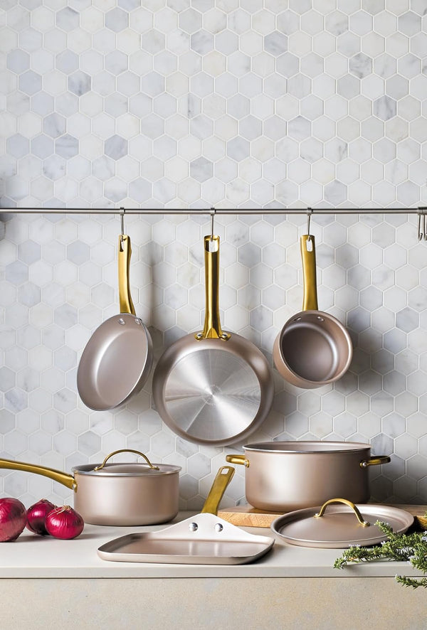 Radiant Nonstick Cookware/Pots and Pan Set with Lids and Prestige Kitchen Cooking Tools, Dishwasher Safe, 12 Piece, Champagne8