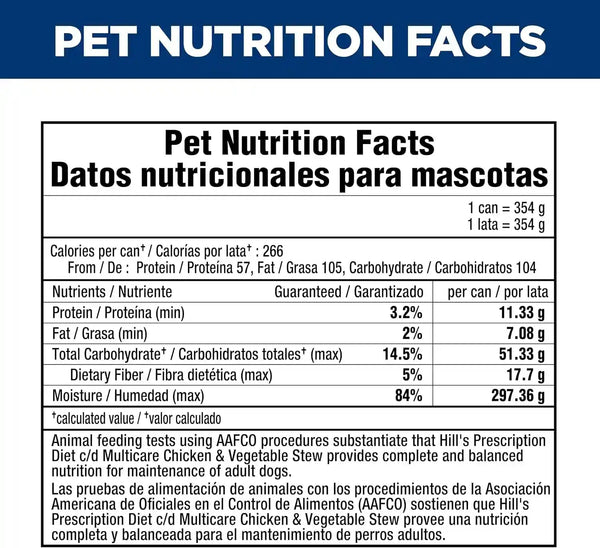 HILL'S PRESCRIPTION DIET C/D Multicare Urinary Care Wet Dog Food | #1 Veterinarian Recommended, Chicken & Vegetable Stew, 12.5 Oz. Cans, 12-Pack12
