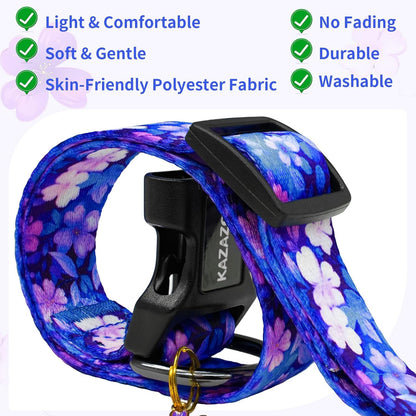 Kazazoo Dog Collar Cute and Soft Nylon Puppy Collar Girl Dogs, Adjustable Purple Dog Collars for Medium Dogs, Purple Flowers-M3