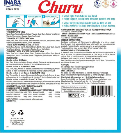 INABA Churu Cat Treats, Lickable, Squeezable Creamy Purée Cat Treat with Green Tea Extract & Taurine, 0.5 Ounces Each Tube, 40 Tubes, Tuna Variety Box9