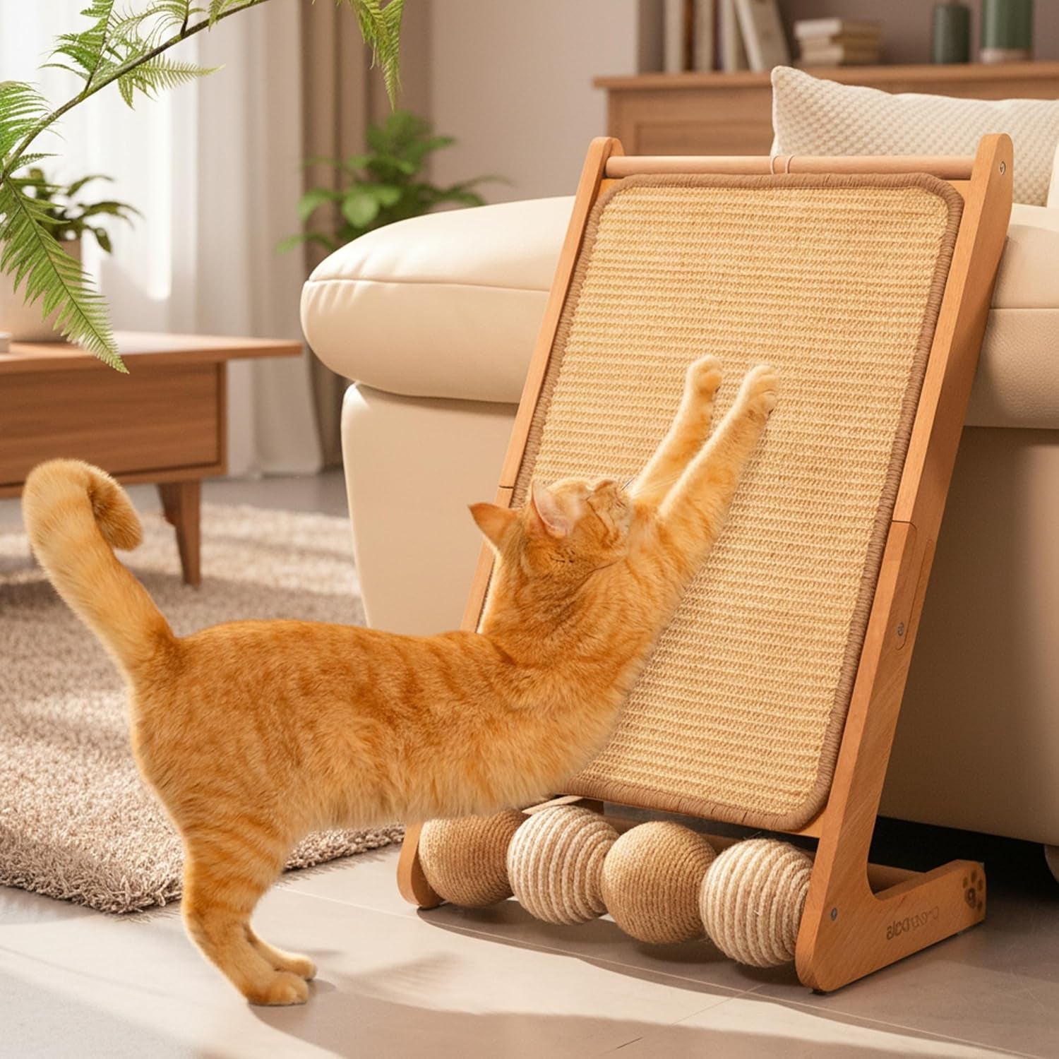 cheerhome-pets-sisal-cat-scratcher-ramp-for-indoor-cats-24-8-l-shape-cat-scratching-post-climbing-vertical-cat-scratch-pad-solid-wooden-cat-furniturestandard
