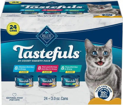 Blue Buffalo Tastefuls Flaked Adult Wet Cat Food Variety Pack (Tuna, Chicken, Fish & Shrimp), Natural Ingredients Enhanced with Vitamins, Minerals & Other Nutrients, 3-Oz. Each (12 Cans)28