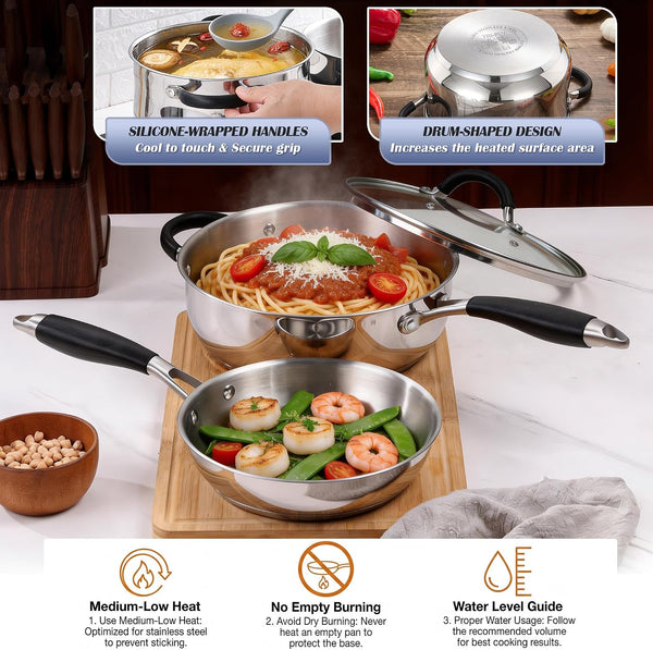 10-Piece Stainless Steel Cookware Set - Induction Pots and Pans Set | Tri-Ply Base with Stay-Cool Handles, Dishwasher Safe, Non-Toxic Kitchen Cooking Set W/ Frying Pans, Saucepans, Stockpot5