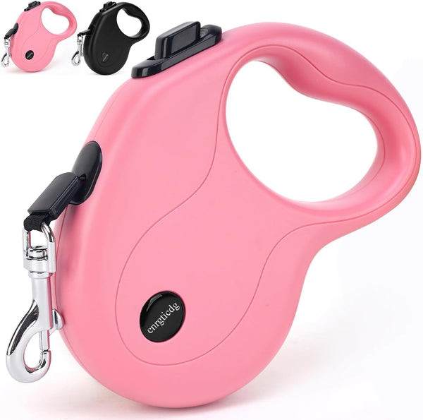 Enrgticdg 16Ft Retractable Dog Leash,Light Weight Leash for Small to Medium Dogs/Cats up to 50Lbs,Stainless Steel Spring Strong Nylon Tape, Tangle Free, One-Handed Brake.(Pink-Black)1