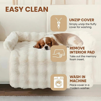 Calming Dog Bed for Couch, 29.5 X 29.5 Inch, Dog Sofa Mat, Machine Washable | 3-Sided Bolster, Faux Rabbit Fur Plush, Non Slip Bottom, Water Resistant Furniture Protector for Small Medium Dogs & Cats4