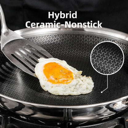 13 Piece Hybrid Ceramic Nonstick Stainless Steel Cookware Set | 5 PC Fry Pan Set, 6 PC Pot Set, 3.7QT Deep Sauté Pan&Lid, Induction Ready, Stay Cool, PFOA Free for All Cooktops2