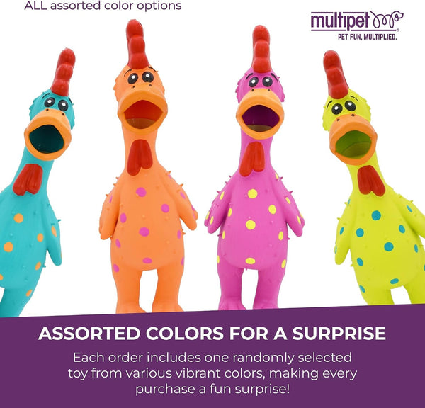 Multipet Polka Dot Globken Chicken Latex Dog Toy - Squeaky Toy for All Dogs - Easy-To-Clean Squeaky Toys - Latex Dog Toys for Playing (1 Count, 11.5”, Random Color Surprise)6