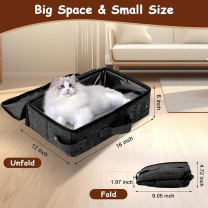 Portable Cat Litter Box with Lid, 16 * 12 * 6 Inches, Black | Foldable, Ease of Use, Non-Leaking, Easy to Take, Lightweight, for Outdoor Camping & Traveling, Zipper Lock4
