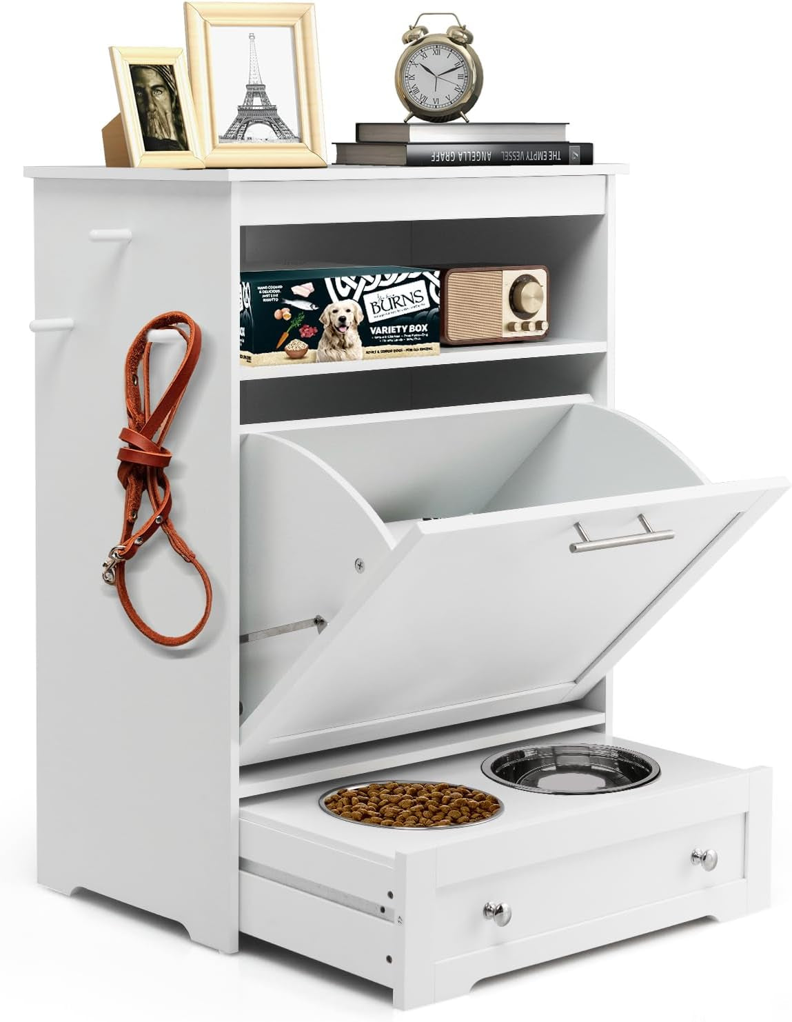 dog-food-cabinet-feeding-station-with-2-raised-bowls-pull-out-elevated-dog-bowl-storage-3-hangers-pet-feeder-toy-leashes-organizer-brown