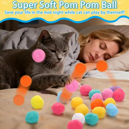 Mity Rain 102PCS Cat Ball Launchers & Pom Pom Balls Interactive Cat Toy Set | Safe Soft Plush Kitten Toys for Indoor Cats, Fun Kitten Toys for Endless Active Play (Christmas)3