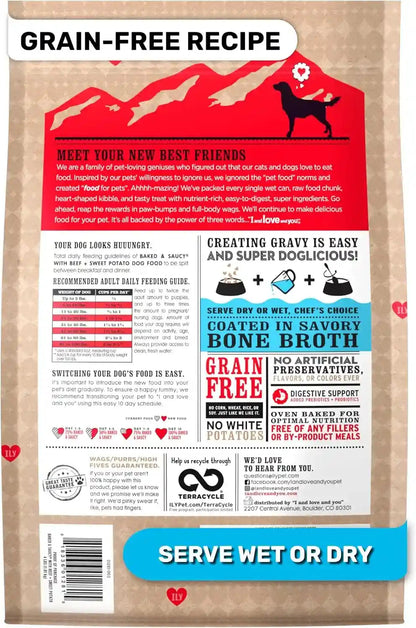 I and Love and You Baked & Saucy Dry Dog Food with Gravy Coating, Beef & Sweet Potato Recipe, Grain-Free, Prebiotics & Probiotics, Real Meat, No Fillers, 4 Pound Bag2