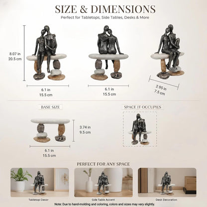 Romantic Couple Figurines Sculpture – Abstract Couple Sculpture on Stone Bench, Modern Home Decor Statue, Unique for Couple3