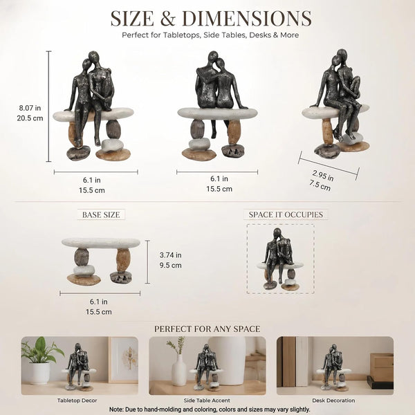 Romantic Couple Figurines Sculpture – Abstract Couple Sculpture on Stone Bench, Modern Home Decor Statue, Unique for Couple3