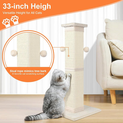 SOCATER Cat Scratching Post 33 Inch Nature Sisal Cat Scratch Post for Indoor Cats, Large Cat Scratcher Protect Your Furniture, for All Breeds7