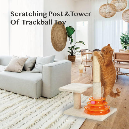 PEEKAB Cat Scratching Post Kitten Sisal Scratcher Tree with Tracks Toy Balls for Indoor Cats and Kittens - 25 Inches5