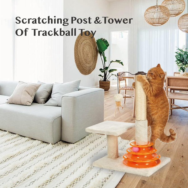 PEEKAB Cat Scratching Post Kitten Sisal Scratcher Tree with Tracks Toy Balls for Indoor Cats and Kittens - 25 Inches5