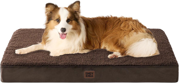 EHEYCIGA Orthopedic Dog Bed Large with Removable Washable Cover,Grey,41X27 | Egg Crate Foam Support,Durable Oxford Fabric,Non-Slip Bottom,Machine Washable,Soft Waterproof Plush Pet Bed Mat for Crate58
