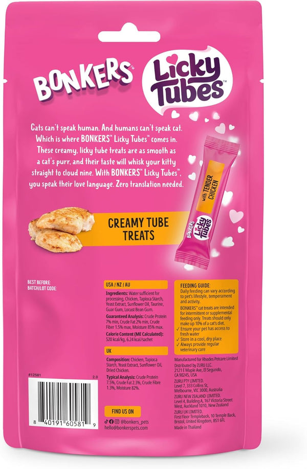 Bonkers Licky Tubes Chicken Flavored Wet Cat Treats, 4 Pieces (Pack of 15)9